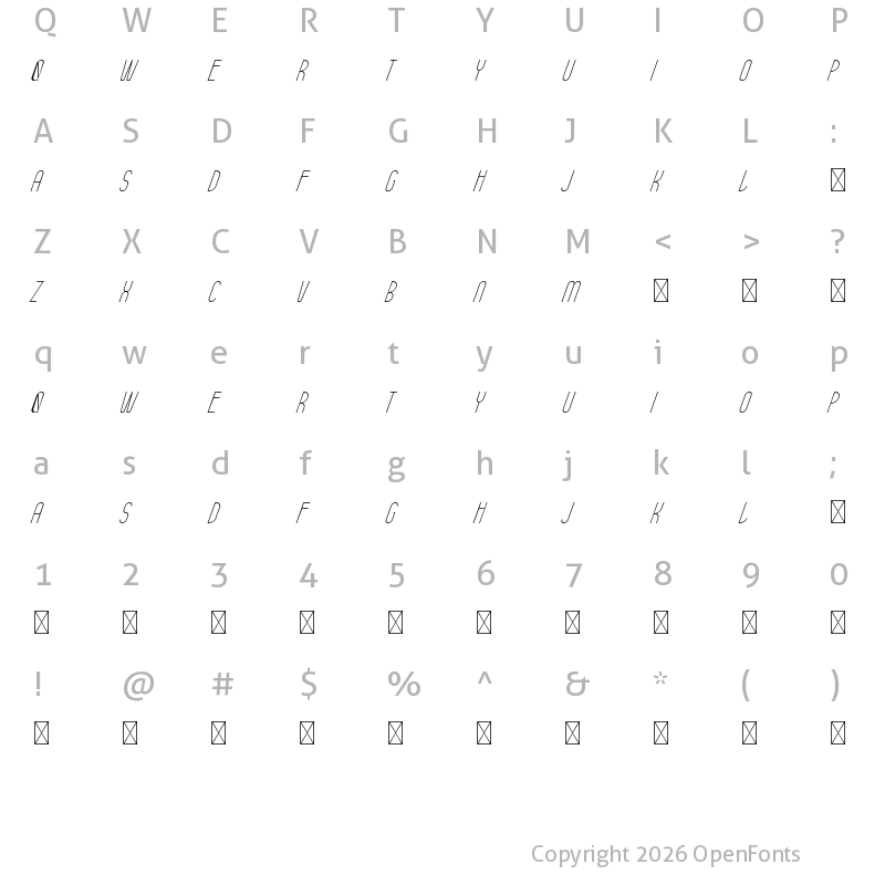 Character Map of Belithel Demo Light Italic