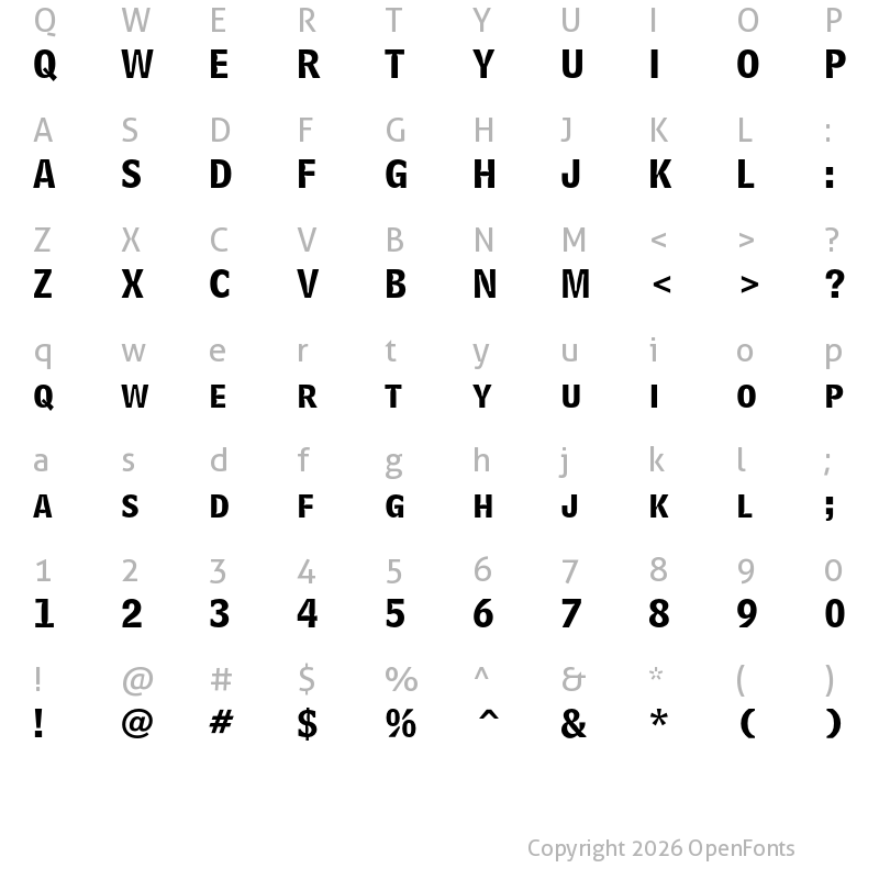Character Map of Bell Centennial Std Listing Bold