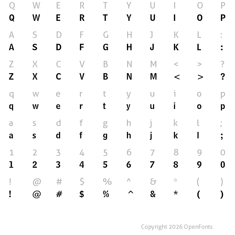 Character Map of Bell Centennial Std Name & Number Regular