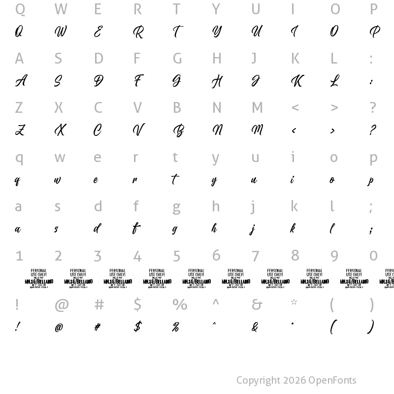 Character Map of Belladio PERSONAL USE ONLY Regular