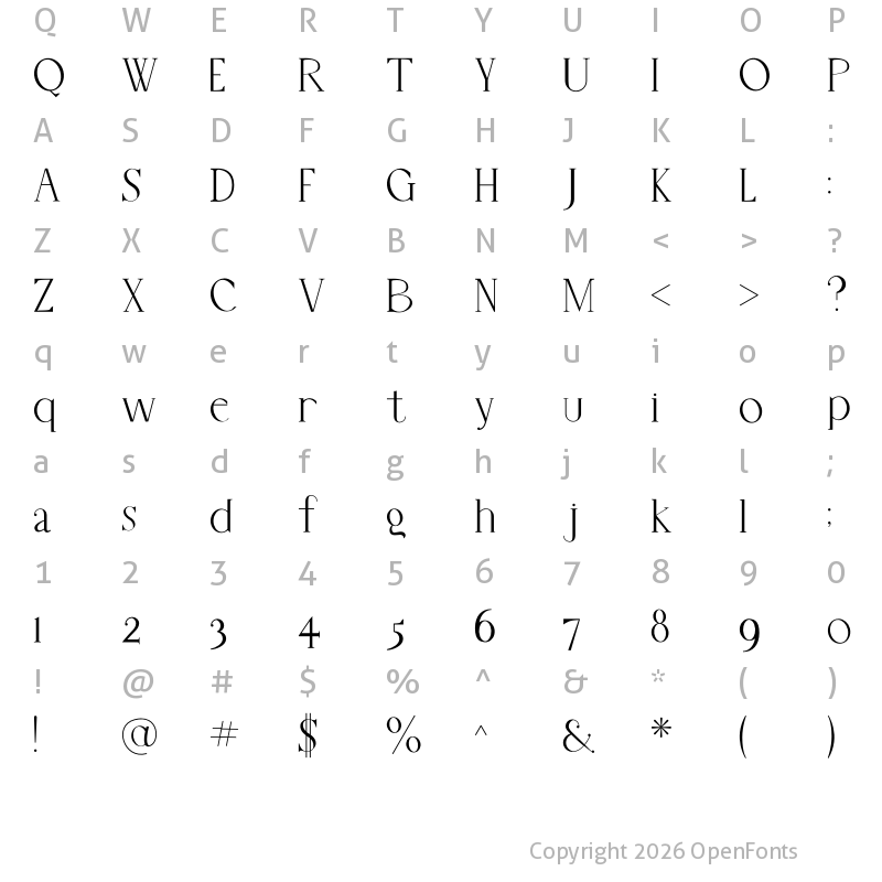 Character Map of BELLE QUEST Personal Use Only Regular