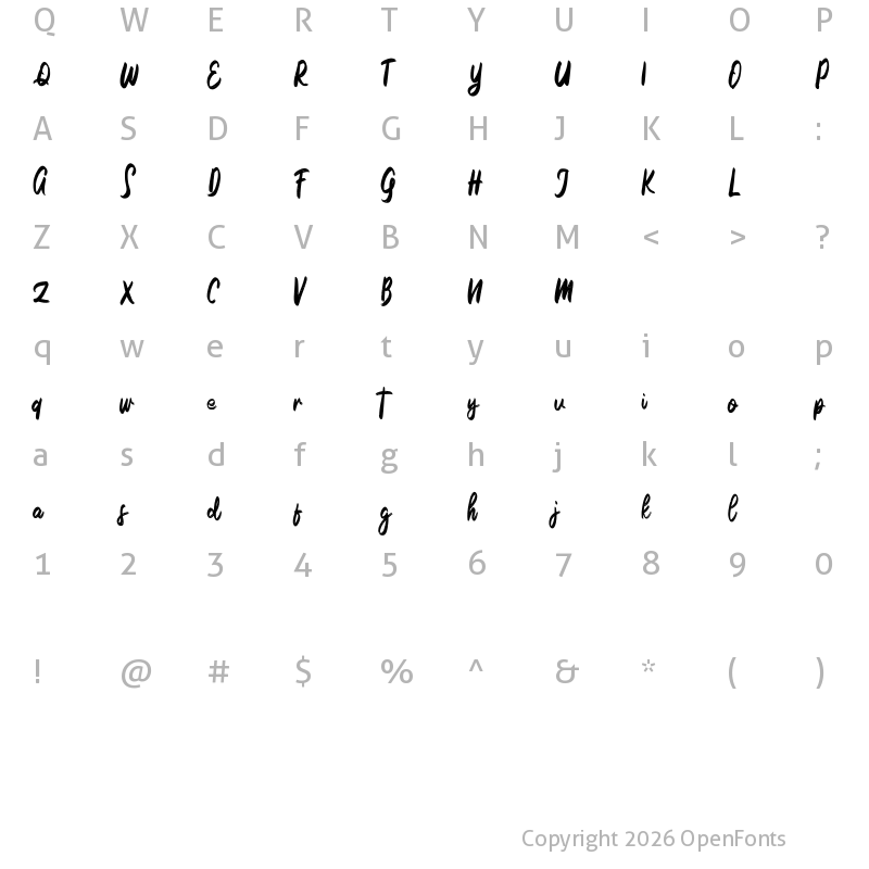 Character Map of Bellona FREE Regular