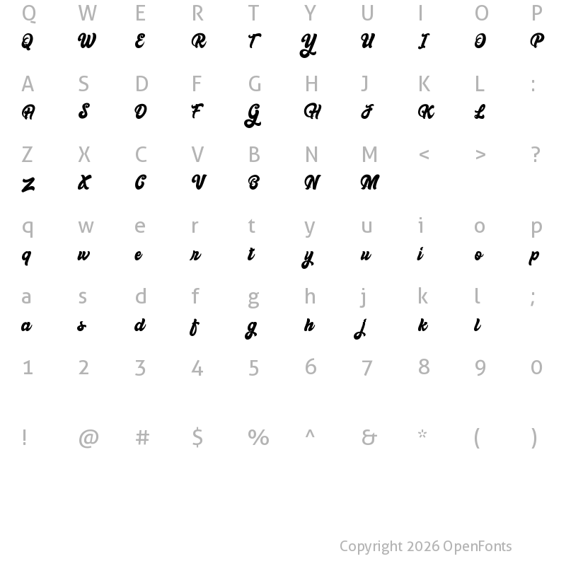Character Map of Bellynice Regular