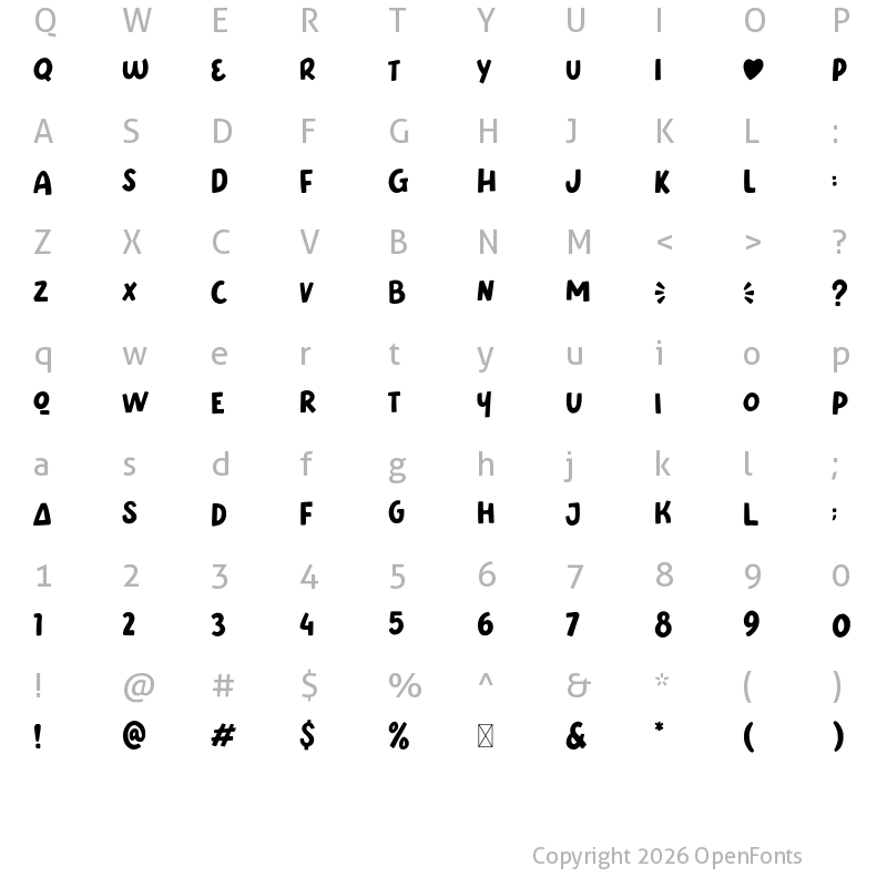 Character Map of BELOVED Regular
