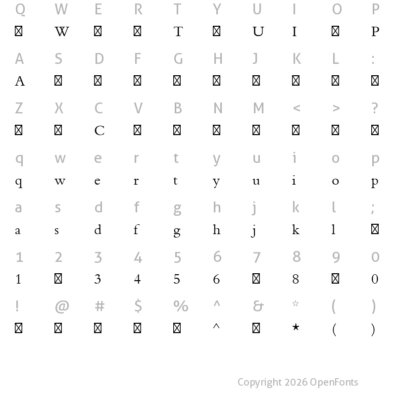 Character Map of BemboMTPro-Regular ?
