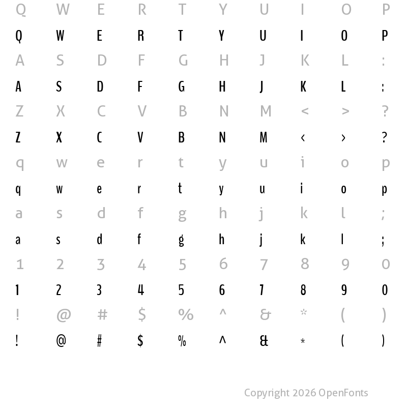 Character Map of BenchNine Bold