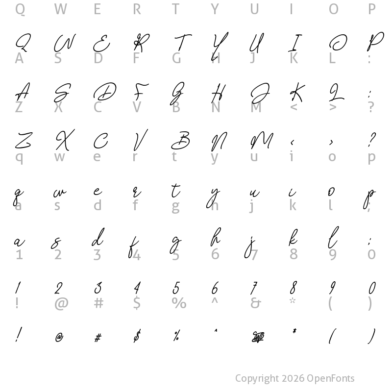 Character Map of Bendina Sambat Italic