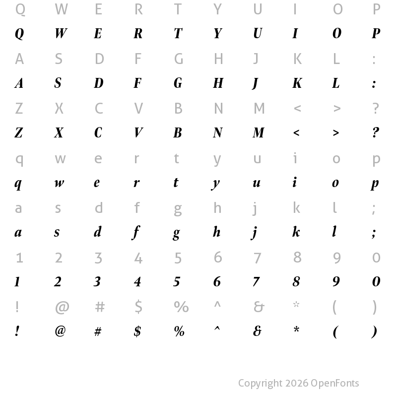 Character Map of Bennet Display Extra Condensed Extra Bold Italic