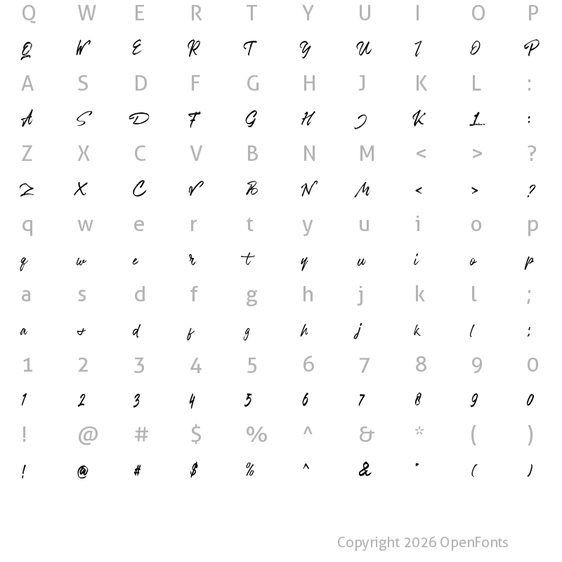 Character Map of Bentoll Italic
