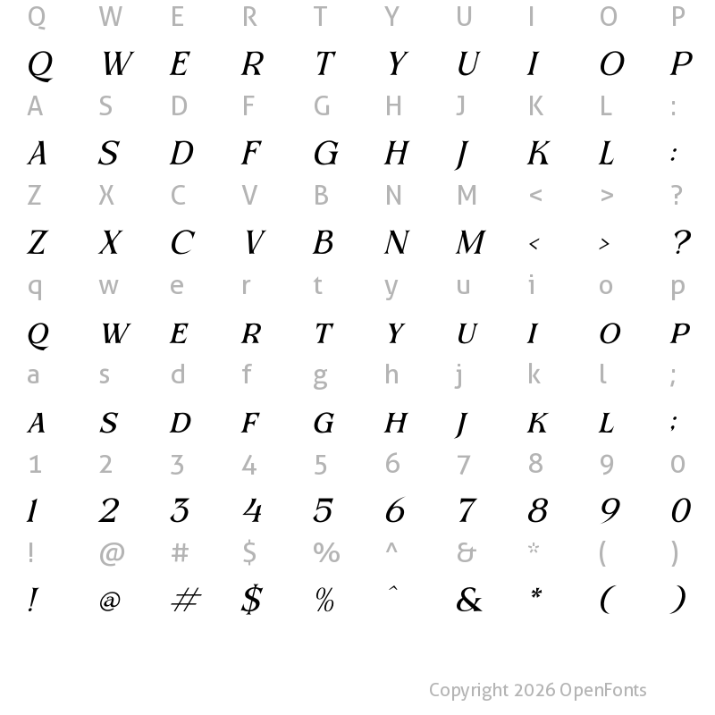 Character Map of BEQINER ITALIC Italic