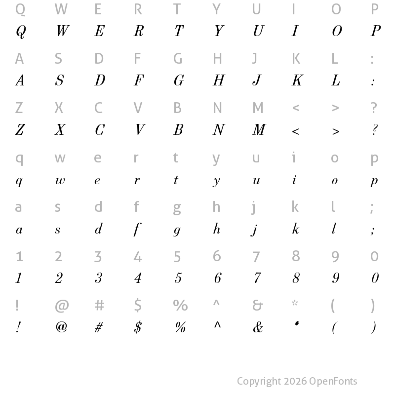 Character Map of Berenis ADF Pro Italic