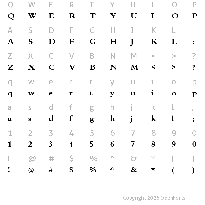 Character Map of Bergamo Std Bold