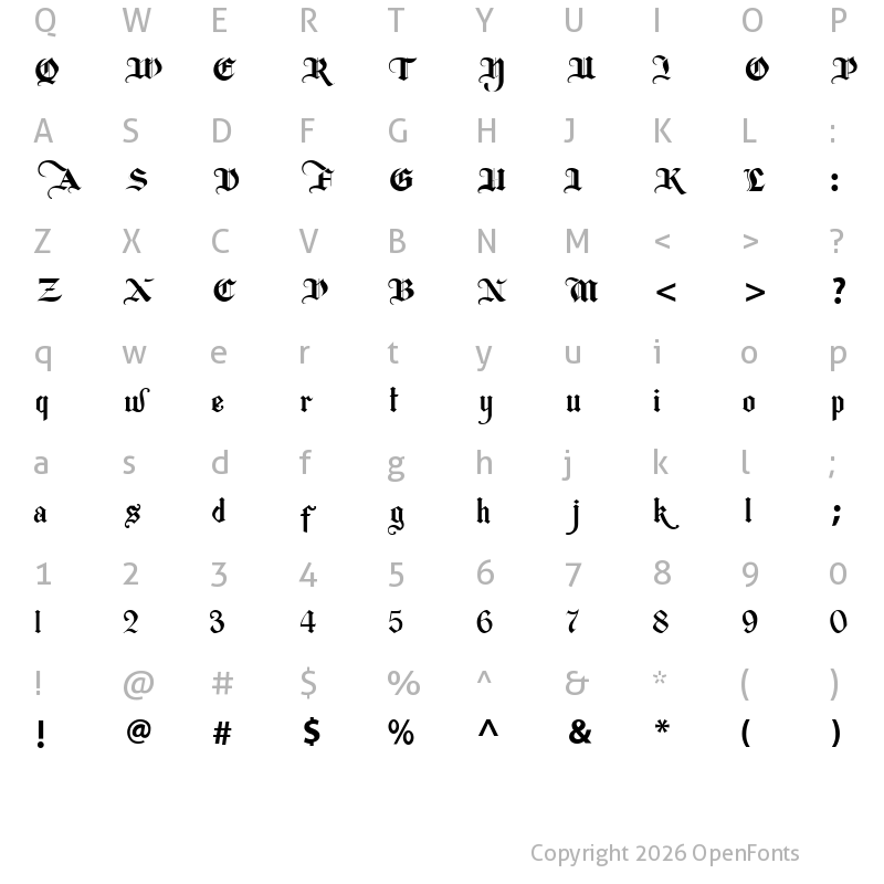Character Map of Berkahi Blackletter Bold