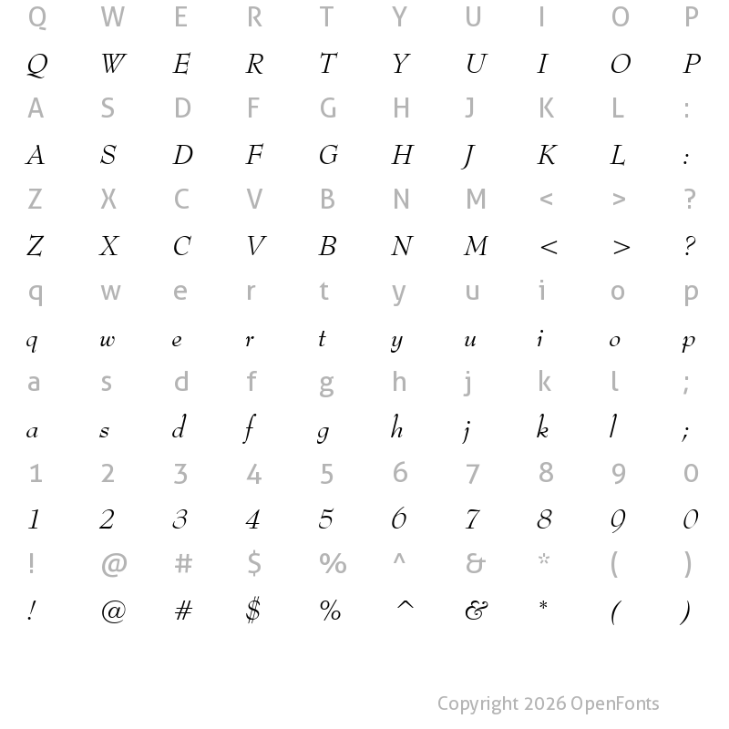 Character Map of BernhardMod BT Italic