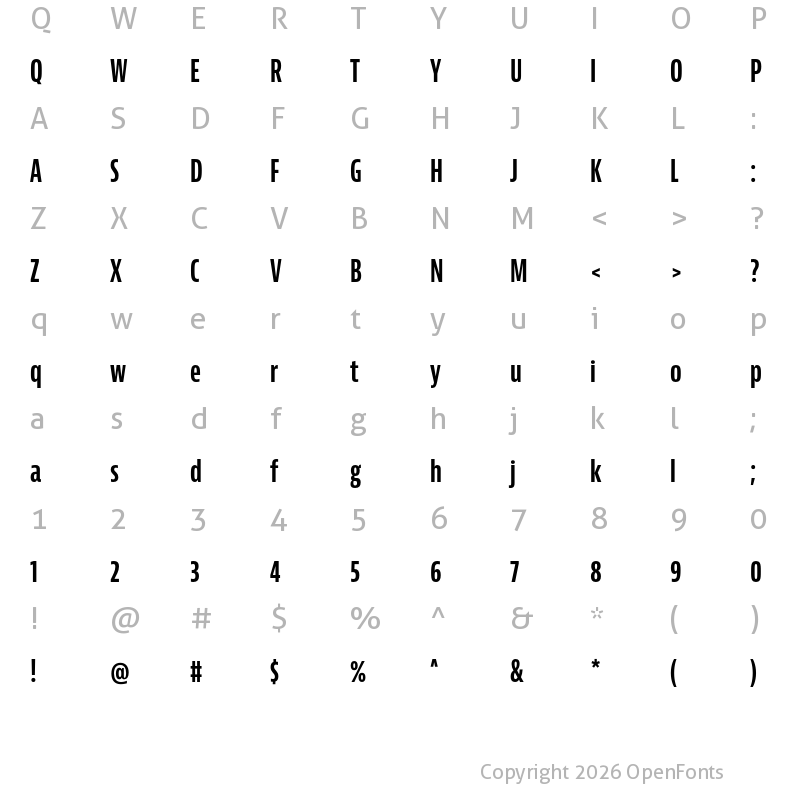 Character Map of Bernina Sans Compressed Bold