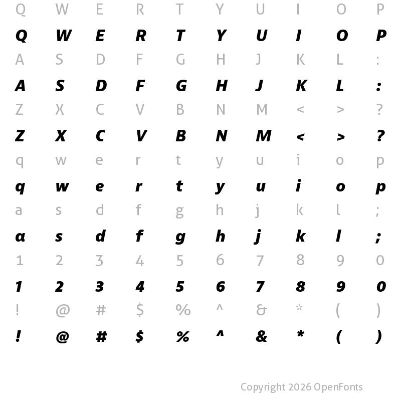 Character Map of Bernina Sans Extrabold Italic