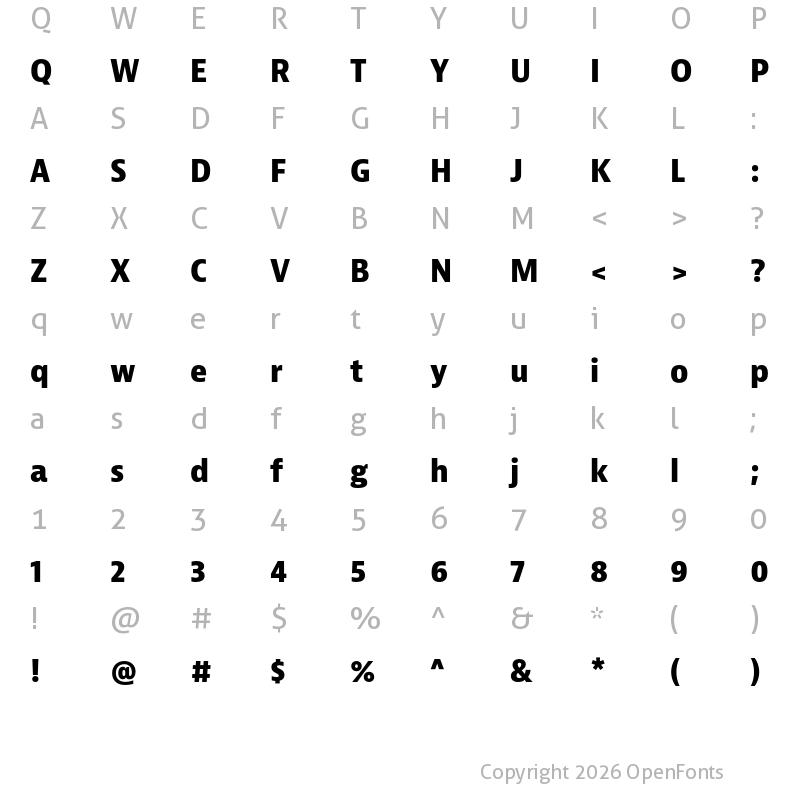 Character Map of Bernina Sans Narrow Extrabold