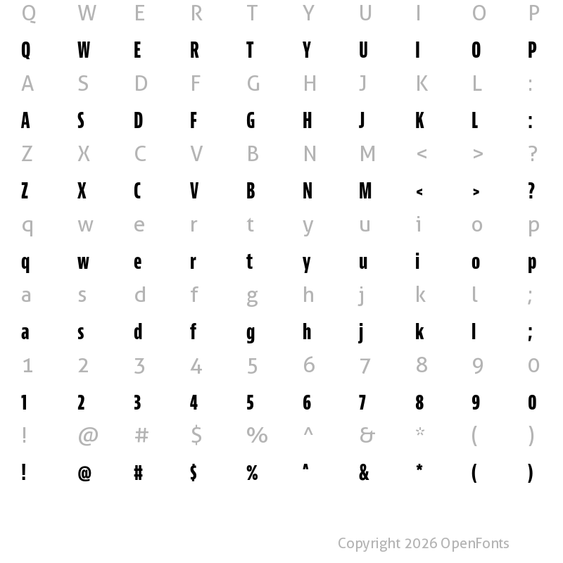 Character Map of Bernino Sans Compressed Extrabold