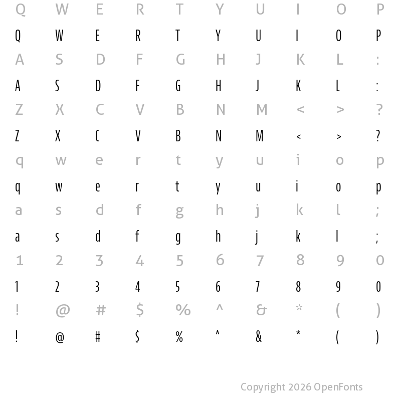Character Map of Bernino Sans Compressed Regular