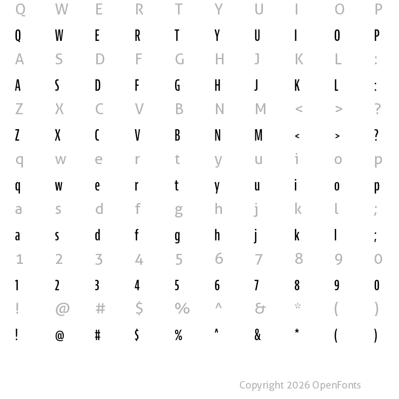 Character Map of Bernino Sans Compressed Semibold