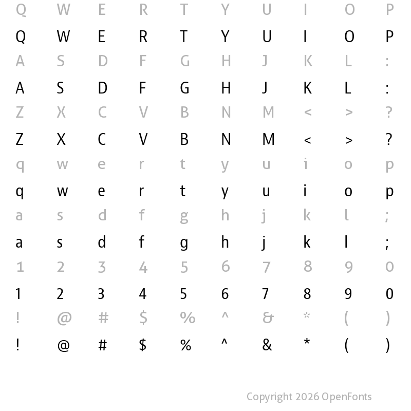 Character Map of Bernino Sans Narrow Regular