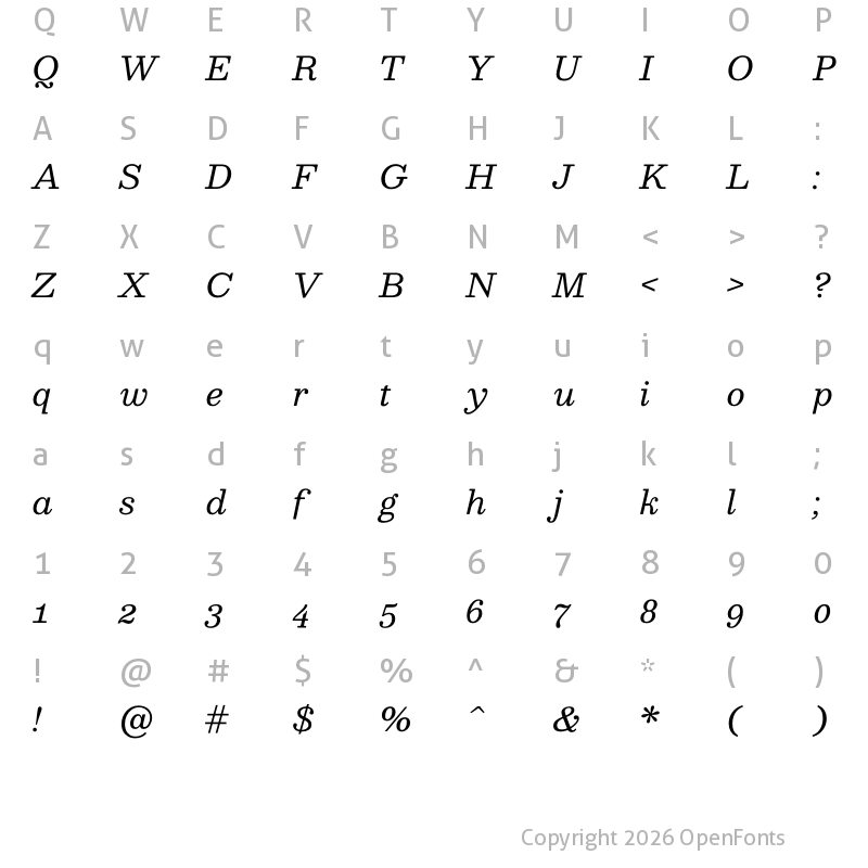 Character Map of Besley* Book Italic
