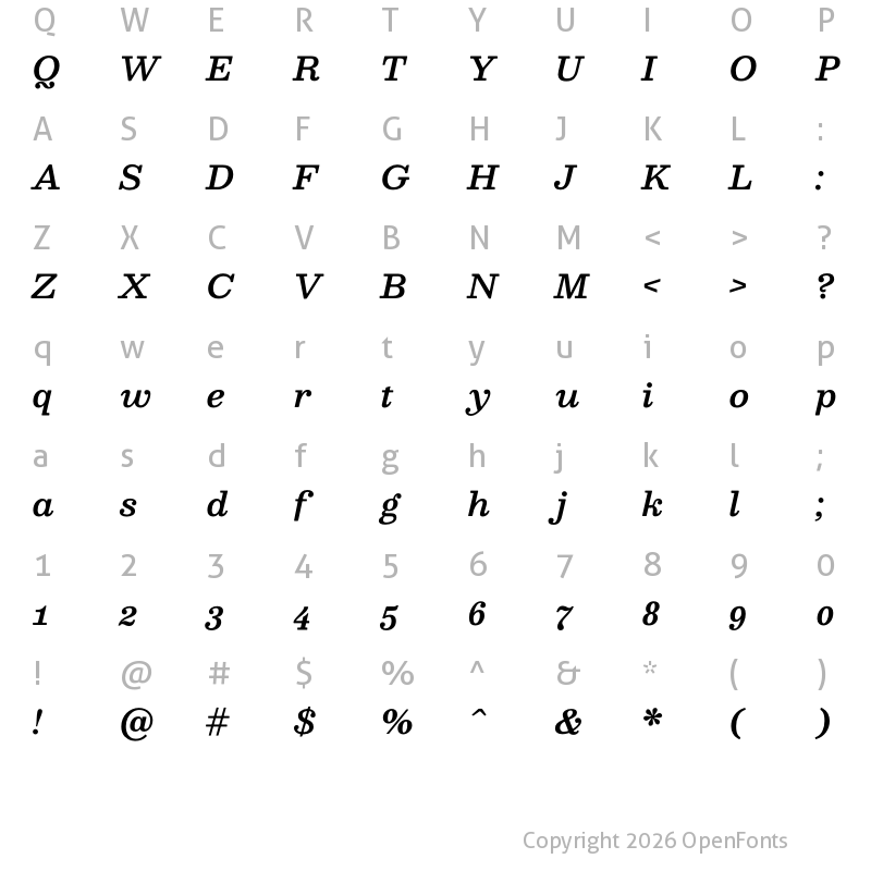 Character Map of Besley* Medium Italic