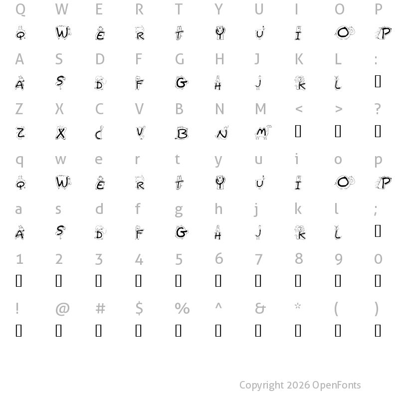 Character Map of Bestioles Regular