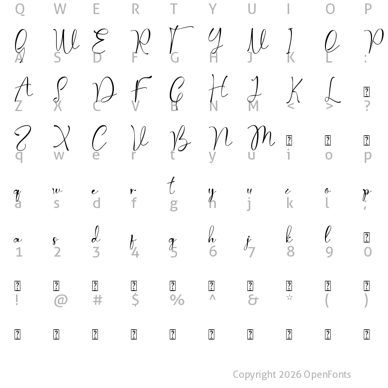 Character Map of Bethany Love Regular