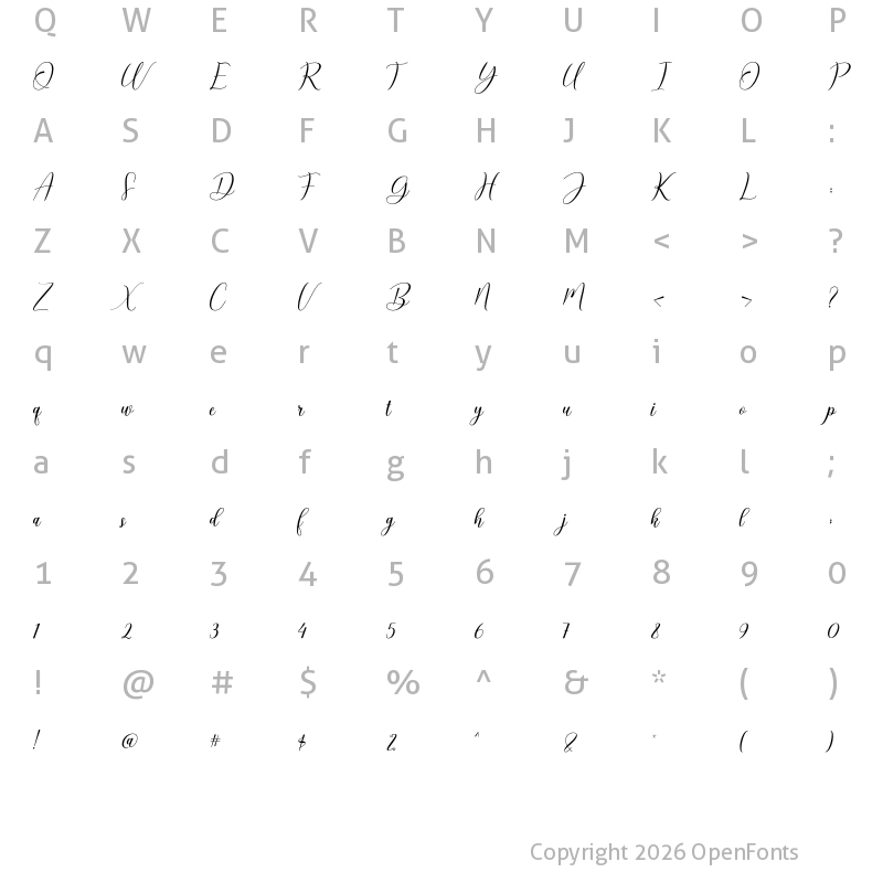 Character Map of Bethany Script Regular