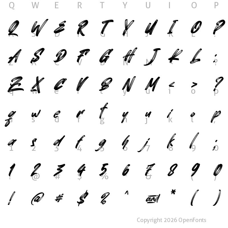 Character Map of Better Brush Italic