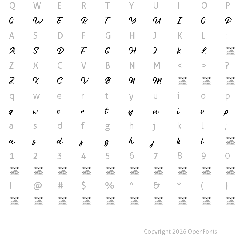 Character Map of Better Delight PERSONAL USE ONL Regular