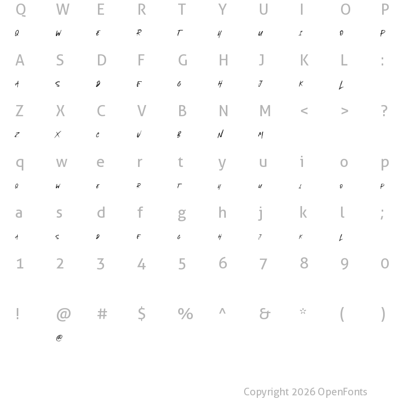 Character Map of BETTER ROLLING Personal Use Regular