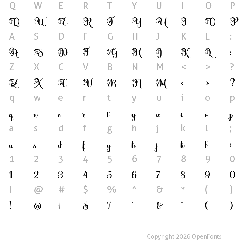 Character Map of Better Spring Script Regular