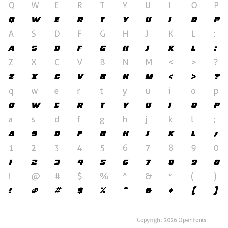 Character Map of Big 500 Italic