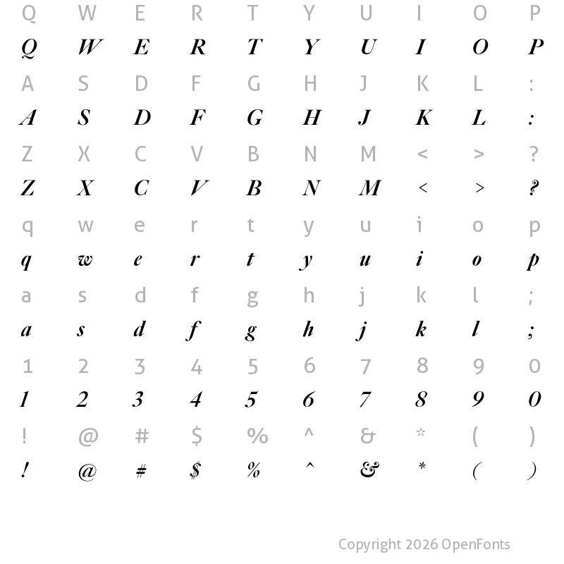 Character Map of Big Caslon CC Black Italic