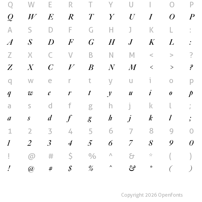Character Map of Big Caslon CC Bold Italic