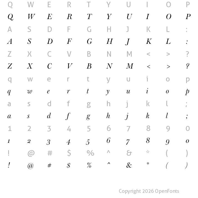 Character Map of Big Moore Italic