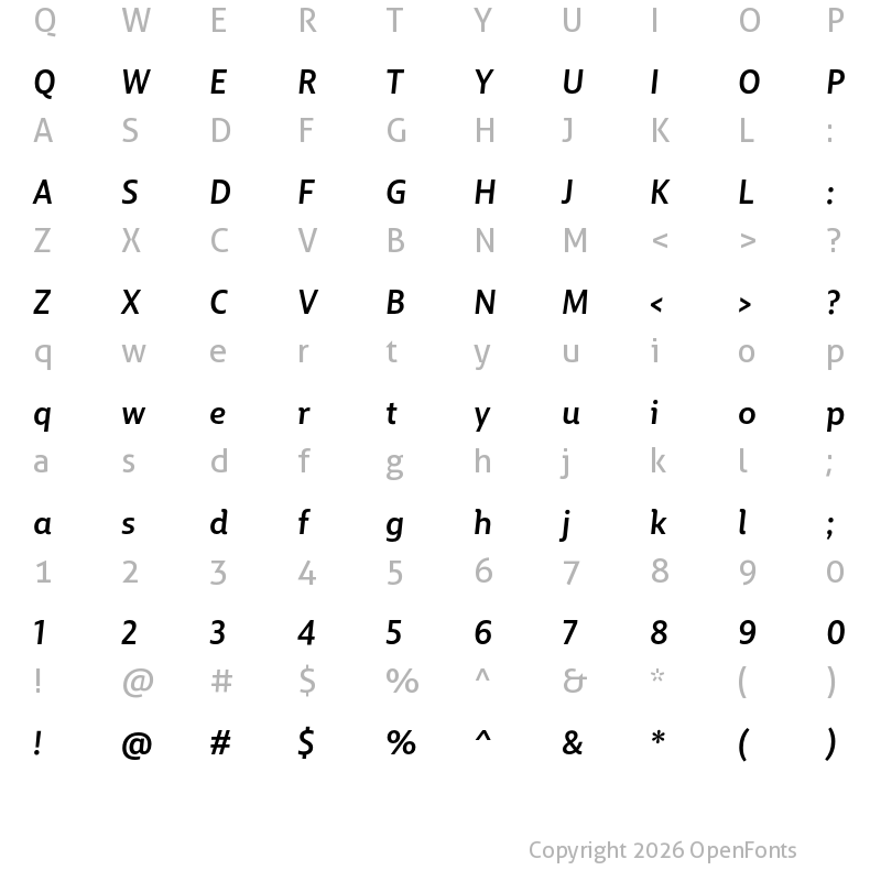 Character Map of BigCity Grotesque Pro Medium Italic