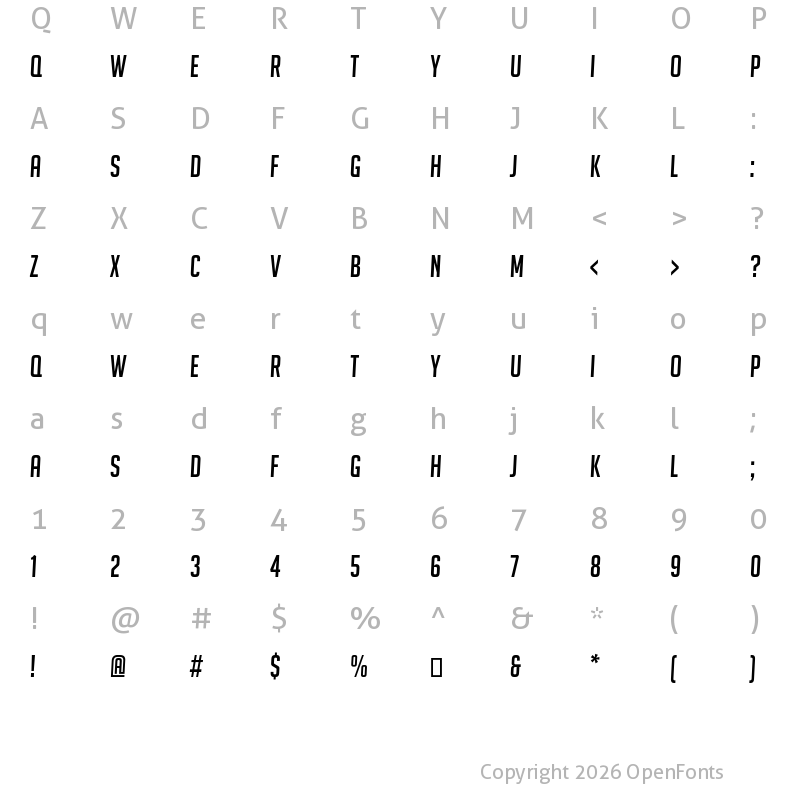 Character Map of BigNoodleTitling Oblique