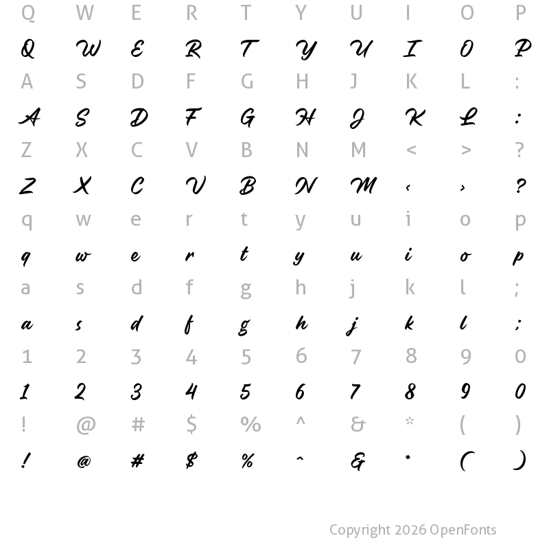 Character Map of Billgates Script Regular