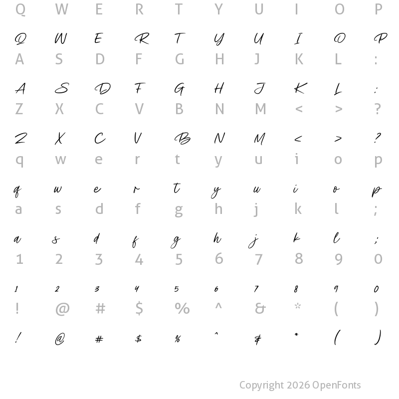 Character Map of Billie James Regular