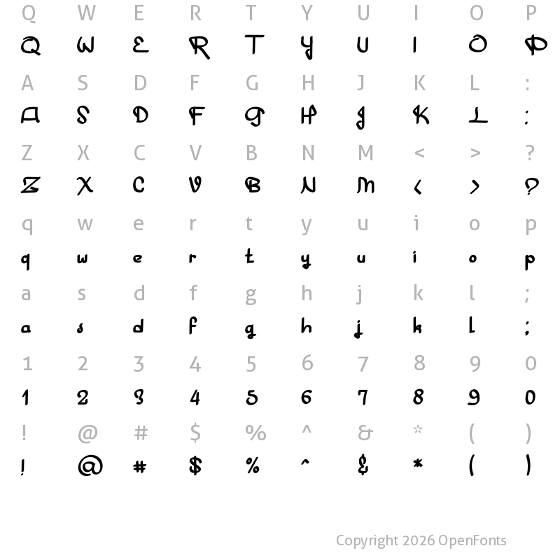 Character Map of Billy Love Regular