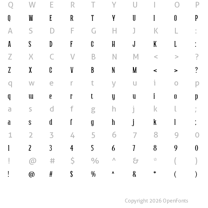 Character Map of Billy Money Regular