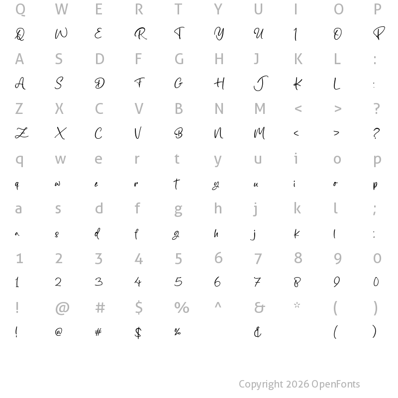 Character Map of Bilya Signature Regular