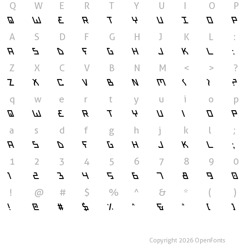 Character Map of Bionic Type Slant Slant