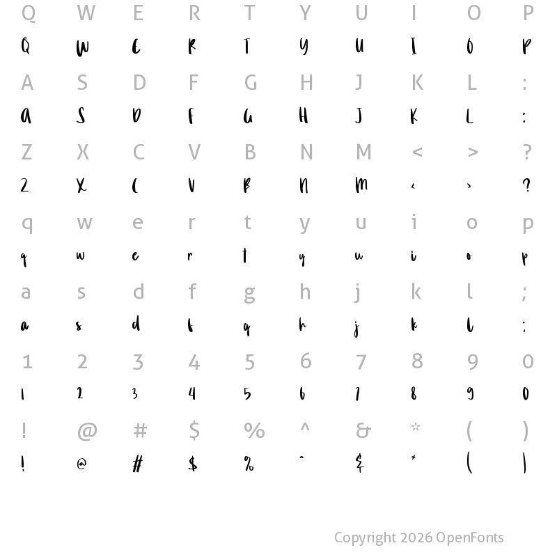Character Map of Birthday Personal Use Regular