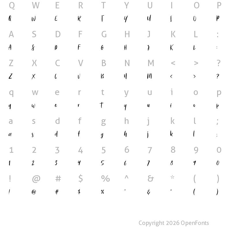 Character Map of Bitter Rose Regular