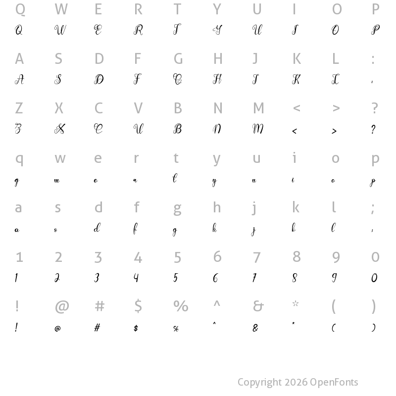 Character Map of Bitterly Fody Italic