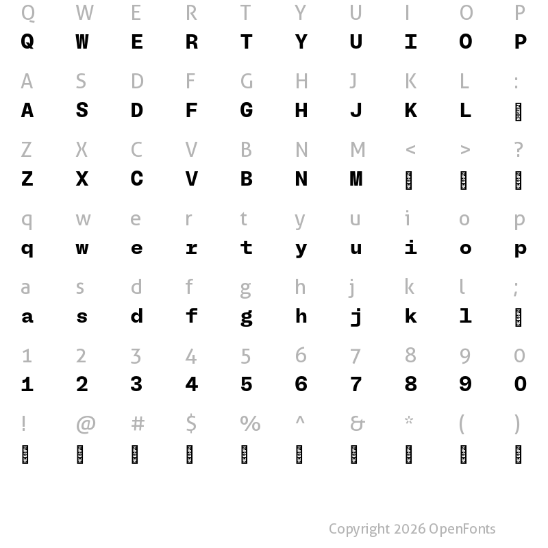 Character Map of BL Melody Mono Bold